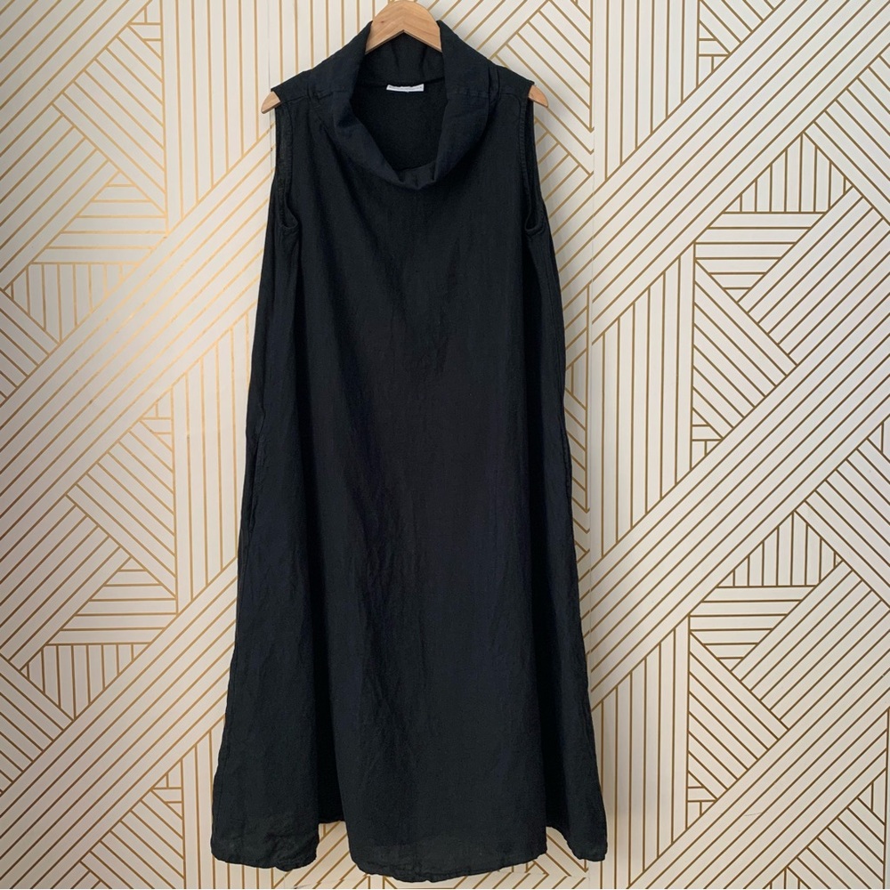 Bryn Walker Henrietta 100% Linen Cowl Neck Lagenlook Sleeveless Dress Pockets M